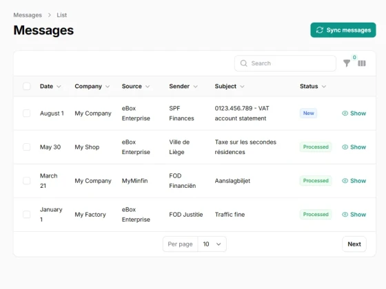 Interface van Boxflow